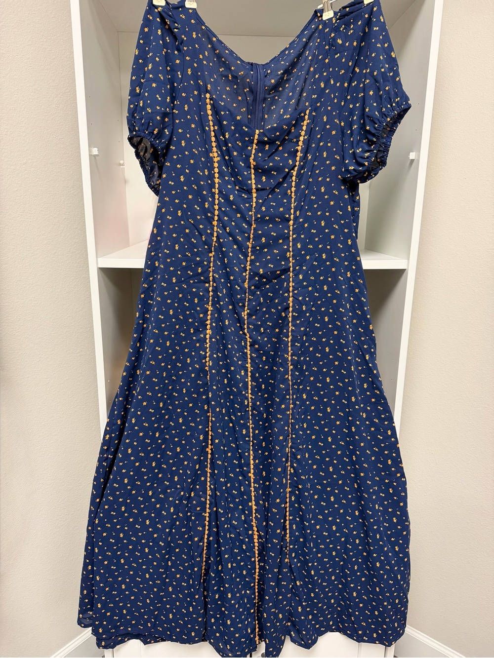 SHEIN Navy Blue Midi Dress with Small Floral Print
